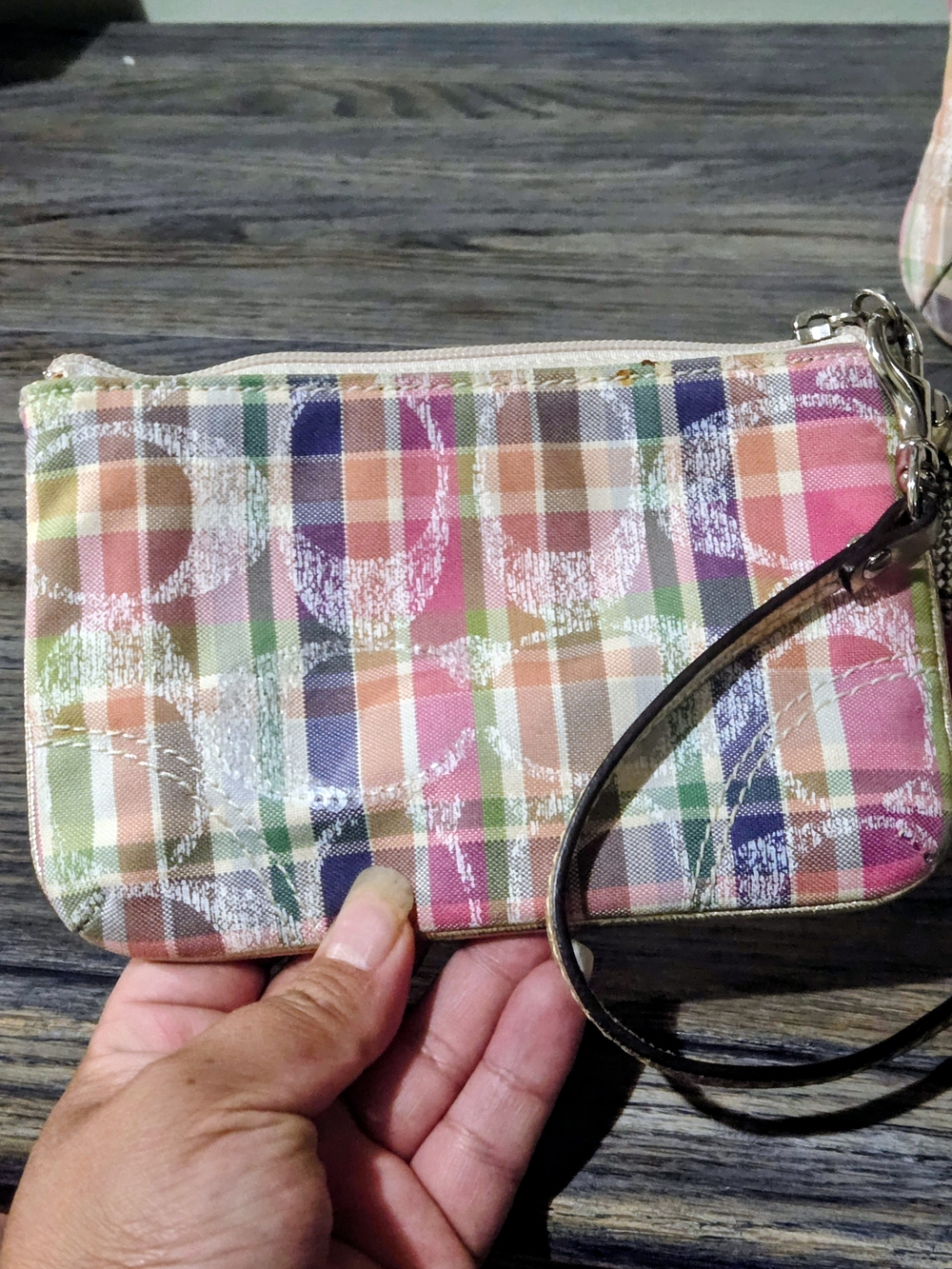 Coach Poppy Madras Plaid Leather Shoulder Bag with Gold Trim And Wristlet Purse - Picture 14 of 16